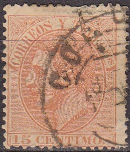 ESPAÑA 1879 210 Sello º Rey Alfonso XII 15c Usado