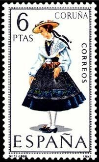 ESPAÑA 1968 1841 Sello ** Trajes Tipicos Españoles Coruña