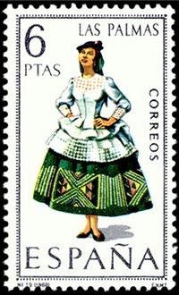 ESPAÑA 1968 1845 Sello Nuevo Trajes Tipicos Españoles Las Palmas