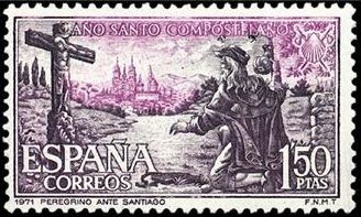 ESPAÑA 1971 2064 Sello Nuevo Año Santo Compostelano Peregrino