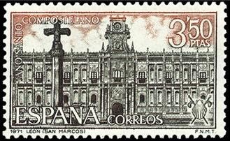 ESPAÑA 1971 2068 Sello Nuevo Año Santo Compostelano Hostal de San Marcos Leon