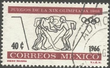 Lucha libre. Propaganda juegos de la XIX Olimpíada en México 1968.