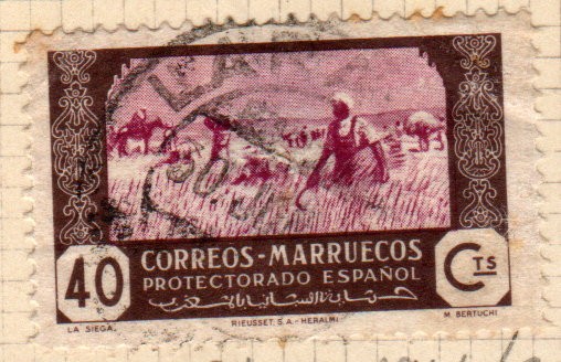 1944 Marruecos: Agricultura la siega Edifil 315