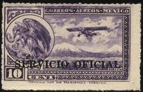 Águila mitológica devorando la serpiente. Avión sobrevolando montañas. Sobreimp. Servicio Oficial.