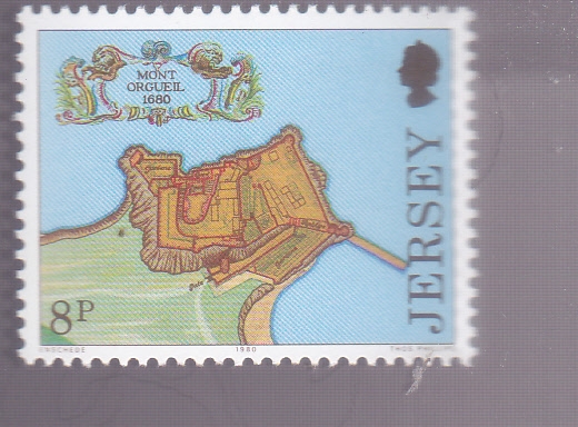 Plano del Mont Orgueil por Thomas Phillips