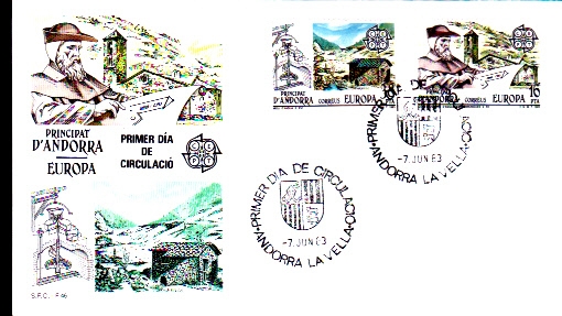 EUROPA CEPT-Molino hidráulico-Iglesia de la Cortinada.