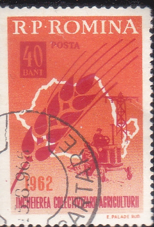 Espiga de trigo, mapa de Ruman�a y tractor