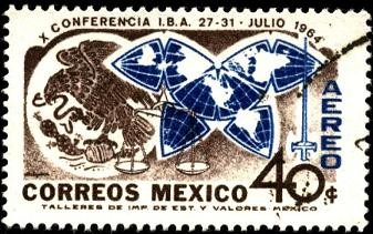 Escudo de México y mapa mundial. X Conferencia I.B.A. Asociación Internacional de Abogados