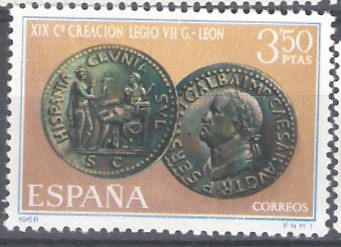 XIX  Centenario de la Legio VII Gémina, fundadora de León. Moneda de Galba.