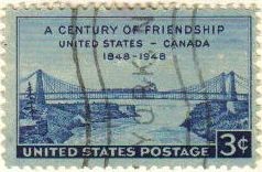 USA 1948 Scott 961 Sello Cent. Amistad US Canada NIAGARA Puente de Ferrocarriles en Suspension usado