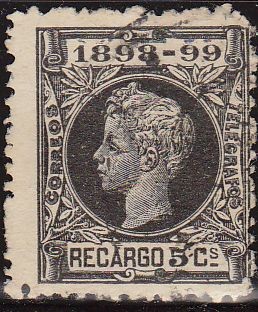 ESPAÑA 1898 240 Sello Alfonso XIII  Recargo 5c. Sello Impuesto de Guerra Usado