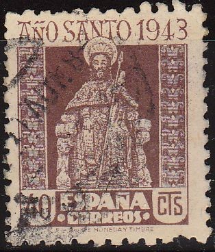 ESPAÑA 1943-4 962 Sello Año Santo Compostelano El Apostol Santiago 40c usado