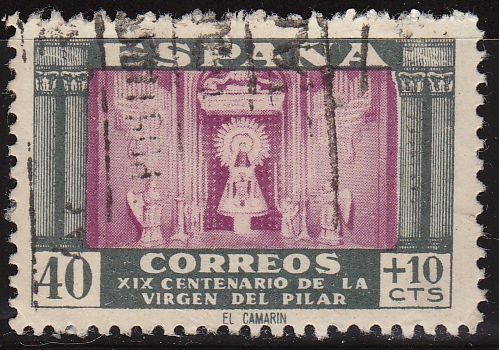 ESPAÑA 1946 998 Sello Virgen del Pilar 40c usado