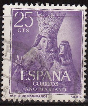 ESPAÑA 1954 1134 Sello Año Mariano Ntra. Sra. de los Desamparados Valencia 25c Usado