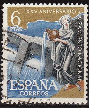 ESPAÑA 1961 1362 Sello XXV Aniv. del Alzamiento Nacional Pantano Central Hidraulica 6p usado