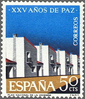 ESPAÑA 1964 1579 Sello Nuevo XXV Años de Paz Española Nuevos Poblados c/señal charnela