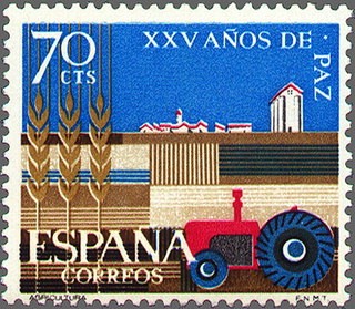 España 1964 1580 Sello * XXV Años de Paz Española Agricultura c/trazas oxido Timbre Espagne Spain Sp