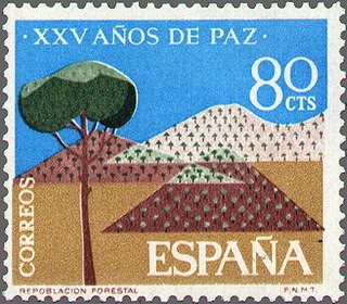 ESPAÑA 1964 1581 Sello Nuevo XXV Años de Paz Española Repoblación Forestal c/trazas oxido