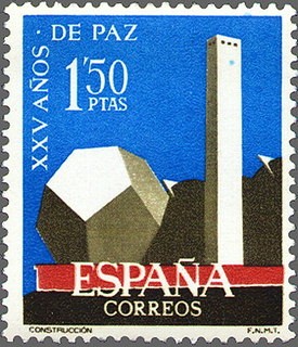 España 1964 1583 Sello * XXV Años de Paz Española Construcción c/trazas oxido Timbre Espagne Spain S