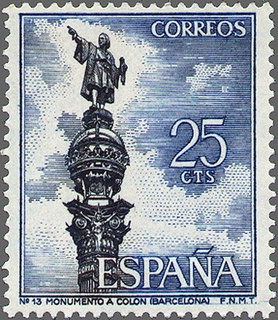 ESPAÑA 1965 1643 Sello Nuevo Serie Turistica Monumento a Colón Barcelona