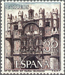ESPAÑA 1965 1644 Sello Nuevo Serie Turistica Arco de Sta. Maria Burgos