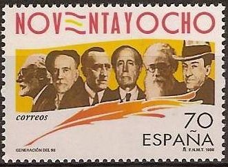 ESPAÑA 1998 3536 Sello Nuevo Generación del 98 Miguel de Unamuno, Pio Baroja, Ramiro de Maeztu, Azor