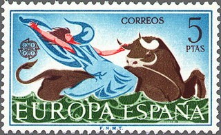 ESPAÑA 1966 1748 Sello Nuevo Serie Europa El rapto de Europa por Zeus c/señal charnela