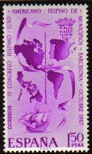 ESPAÑA 1967 1818 Sello Nuevo IV Congreso Hispano Luso Americano Filipino de Municipios c/s charnela