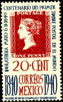 Reproducción de 'PENNY BLACK' Centenario del primer timbre postal en el mundo. 1840-1940.