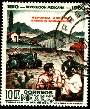 Revolución mexicana. 1910 - 1960. Reforma agraria con 45 millones de hectáreas repartidas.