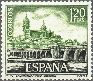 ESPAÑA 1968 1876 Sello Nuevo Serie Turistica Vista General de Salamanca c/señal charnela