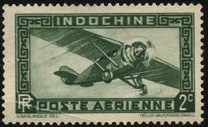 Indochina, colonia francesa de Asia. Aeroplano monomotor. Correo Aéreo.