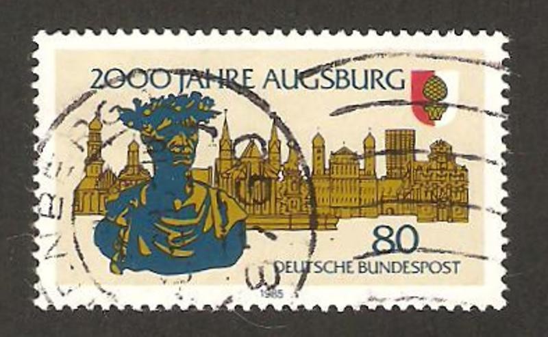 1066 - 2000 años de Augsburg, busto de augusto, escudo y vista de la villa