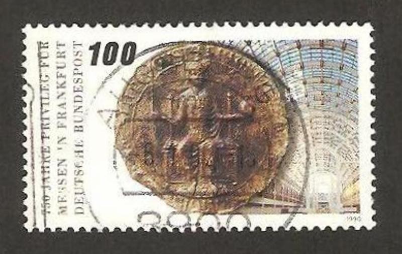 750 anivº de la feria de Francfort, moneda de frederic II y hall de la feria