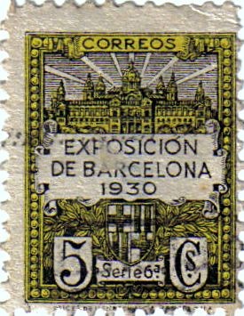 Barcelona. Vistas de la exposición y escudo de la ciudad