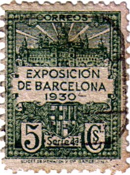 Barcelona. Vistas de la exposición y escudo de la ciudad