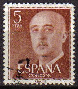 ESPAÑA 1955 1160 Sello General Franco 5pts Usado
