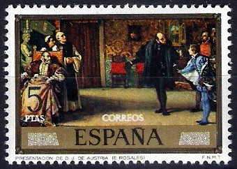 Dia del Sello. Eduardo Rosales y Martín. Presentación de Don Juan de Austria a Carlos I.