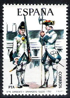 Uniformes militares. Sargento y Granadero de Toledo, año 1750.