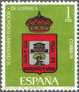 ESPAÑA 1966 1721 Sello Nuevo Centenario Guernica Escudo de Guernica c/señal charnela
