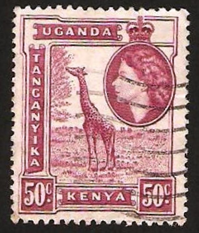 Kenya Uganda Tanganyika, elizabeth II y jirafa