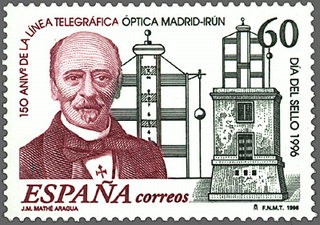 ESPAÑA 1996 3410 Sello Nuevo Dia del Sello Linea Telegrafica Optica Madrid-Irun Jose Mª Mathe