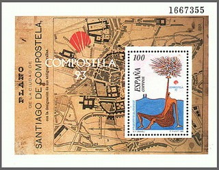 ESPAÑA 1993 3258 Sello ** Figura sentada de Eugenio F. Granell y plano de Compostela