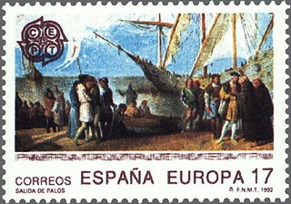 ESPAÑA 1992 3196 Sello ** Europa Salida de Palos y Monasterio de La Rábida