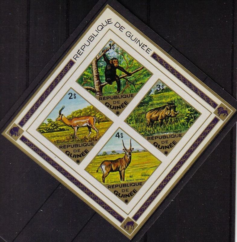 Republica de Guinea 1975 Scott B39 Sellos Nuevos Animales Mono, Jabali, Impala, Antilope sin dentar 