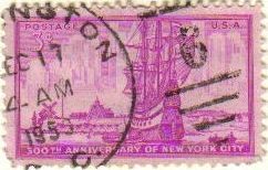 USA 1953 Scott 1027 Sello Aniv. Ciudad Nueva York Barco en el Puerto de Amsterdam usado