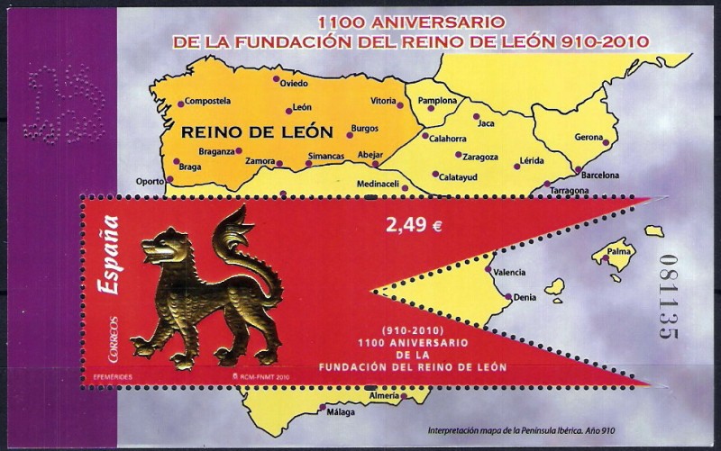 1100 Aniversario de la fundación del Reino de León. 2010, 2,49 €.