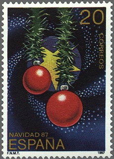 ESPAÑA 1987 2925 Sello Nuevo Navidad con los colores de España y Europa c/señal charnela Yvert2540 S