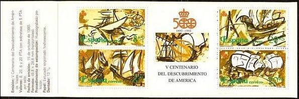 ESPAÑA 1990 3079C Carné Sellos Nuevos V Centenario del Descubrimiento de América Viajes Navios S XVI