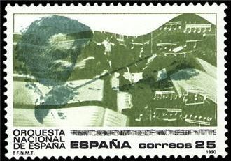 ESPAÑA 1990 3098 Sello Nuevo Orquesta Nacional de España Director de Orquesta partituras pentragrama